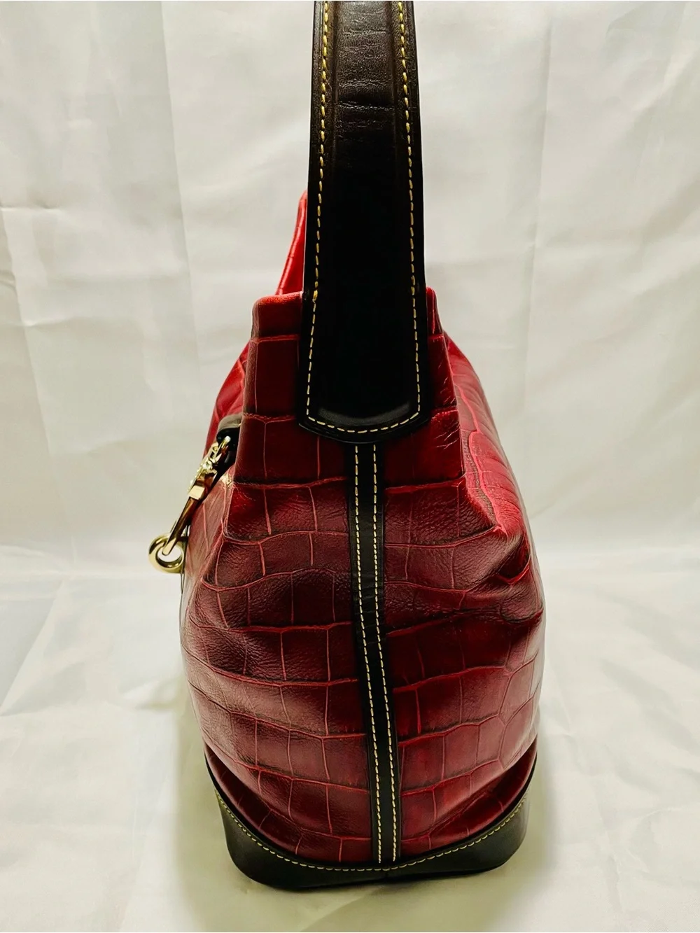 Dooney & Bourke Red Belvedere Crocodile Embossed Leather Logo Lock Hobo Bag
